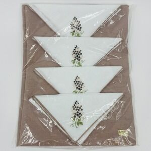 Embroidered Table Cloth & Napkin Set Grapes New Cottagecore Vintage Linens Inc